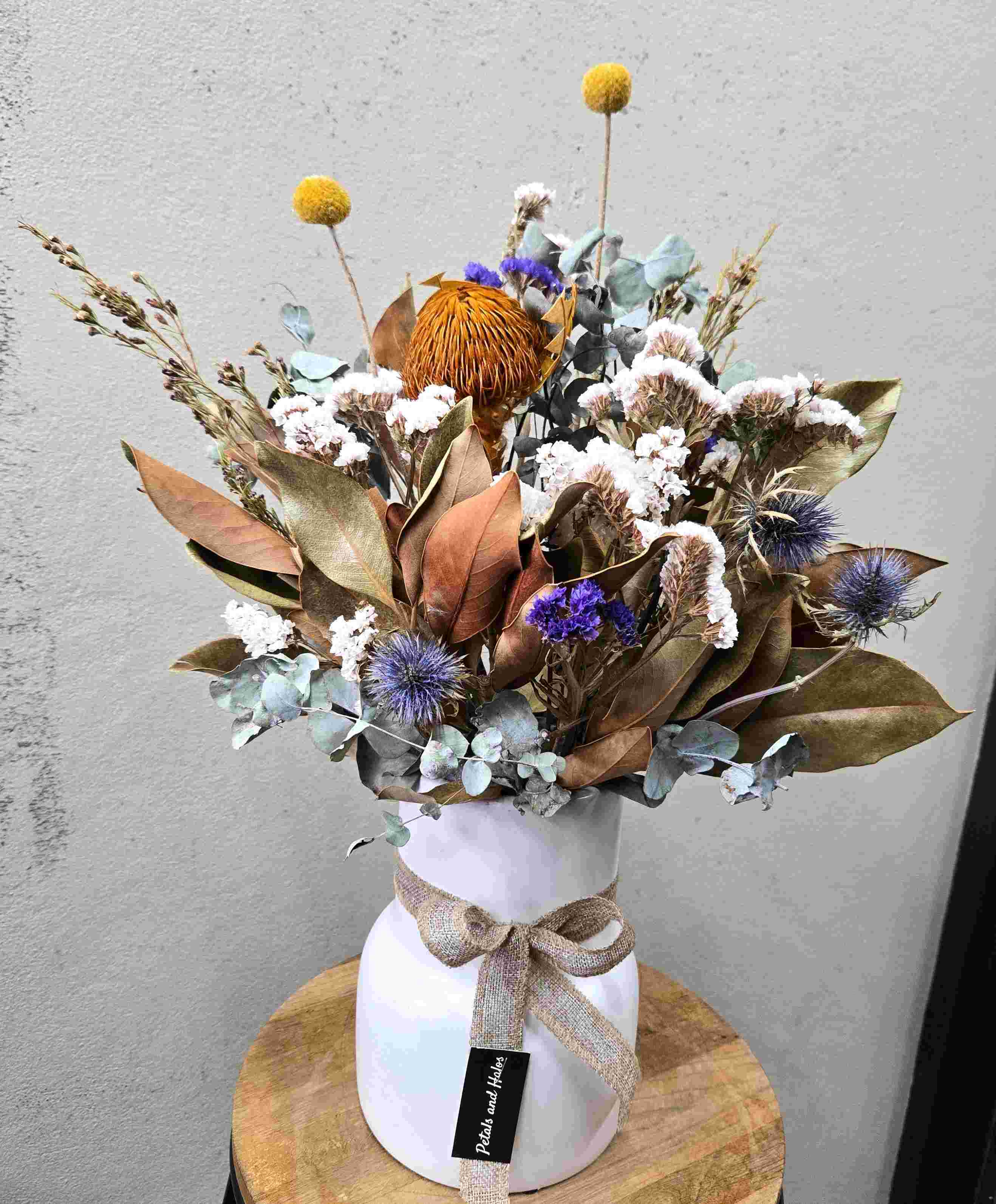 autumn dried flower arrangement