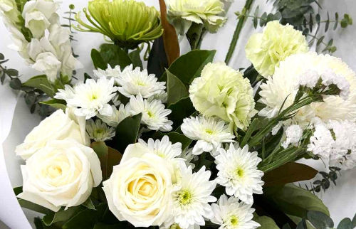 white roses green carnations