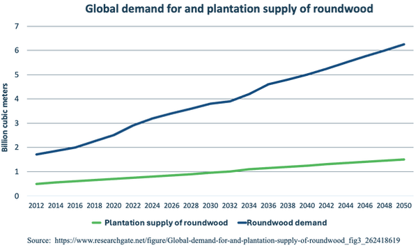 Global deman for and palntation supply of roundwood