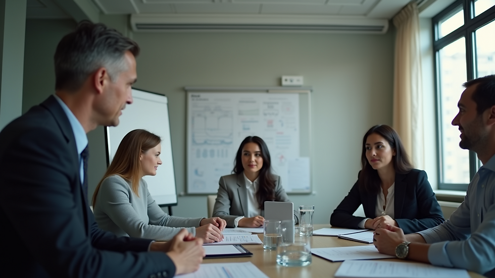 Eye-level view of a consultant engaging with employees during a workshop