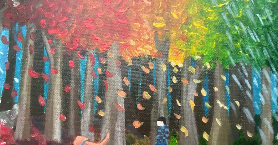 Walking through a forest of autumn leaves