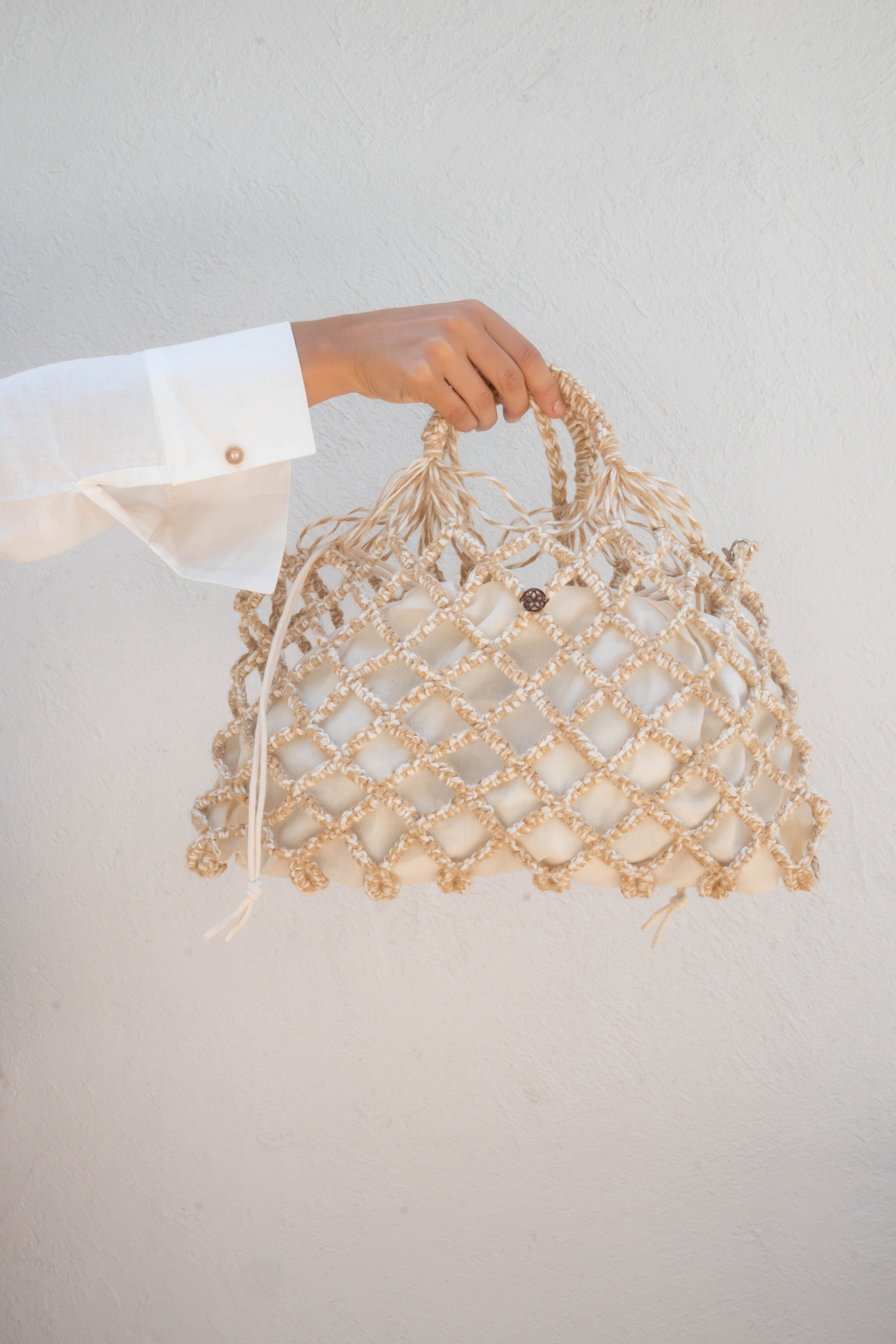 Bolsa Amélie macramê juta mesclada