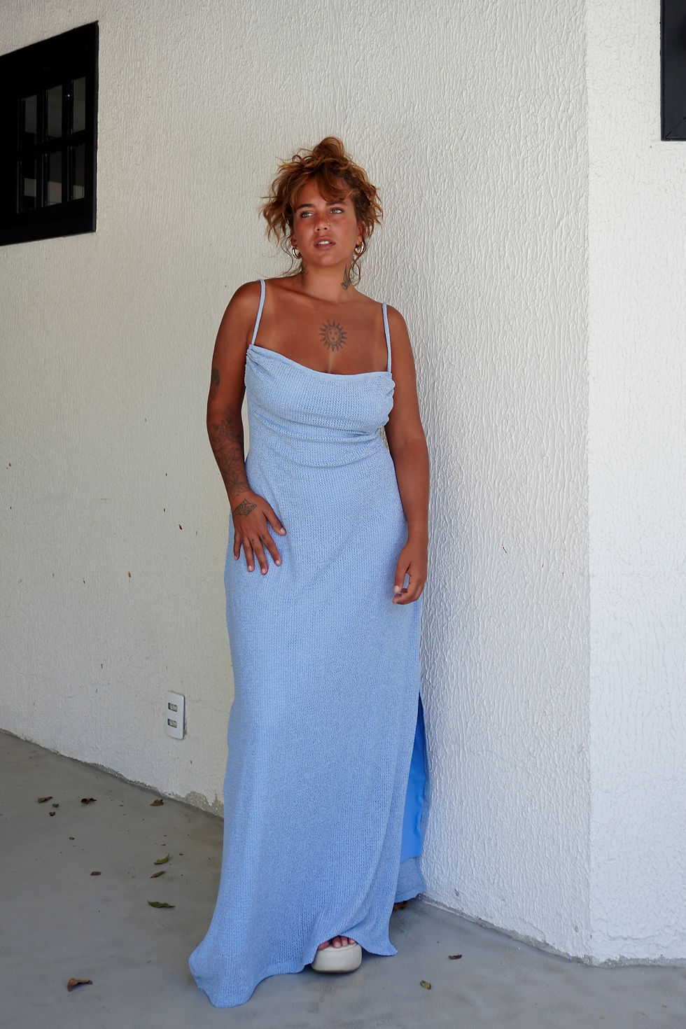 Vestido Leblon pale blue malha tricot