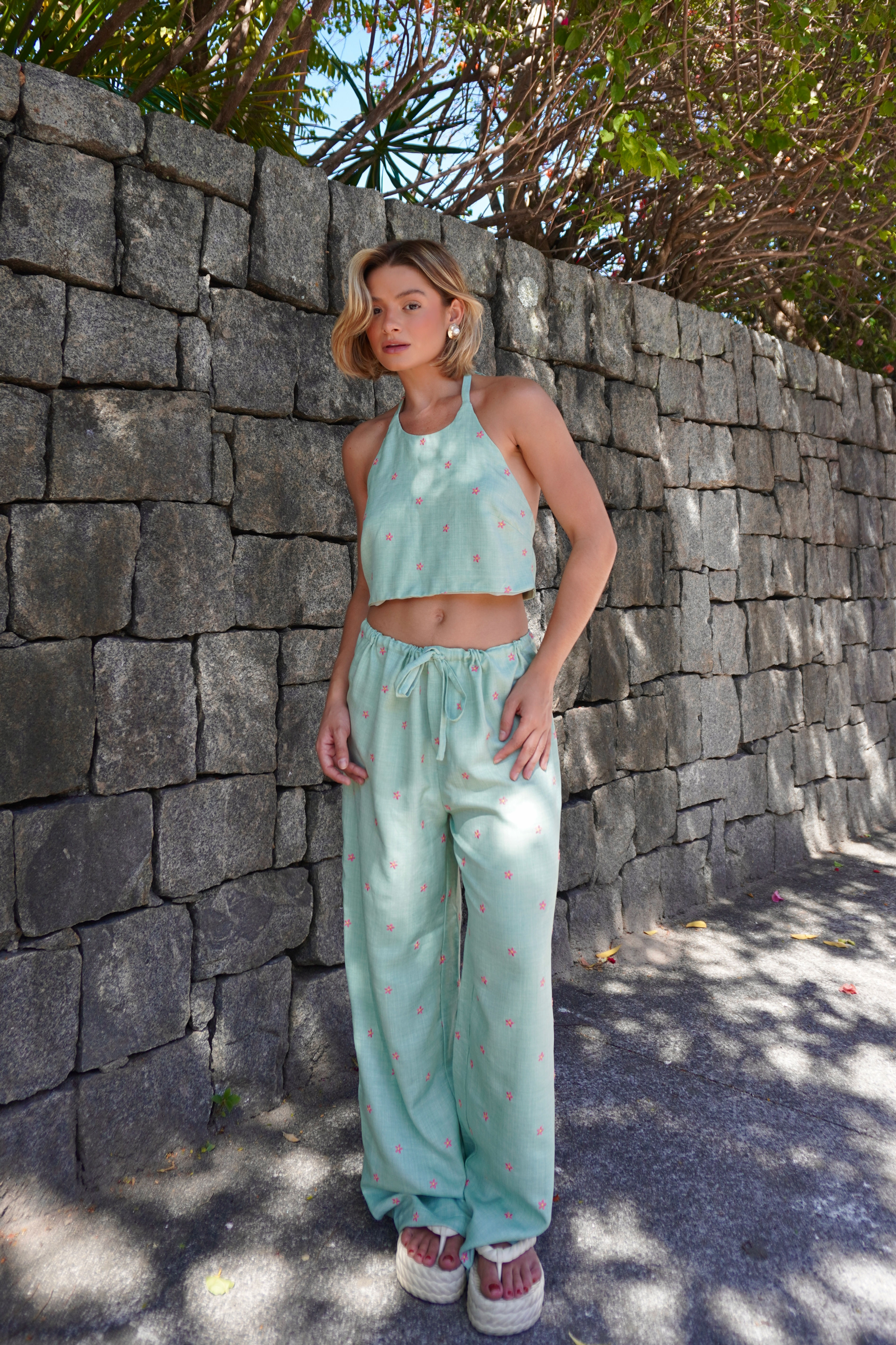 Pantalona Mari verde bordado flores