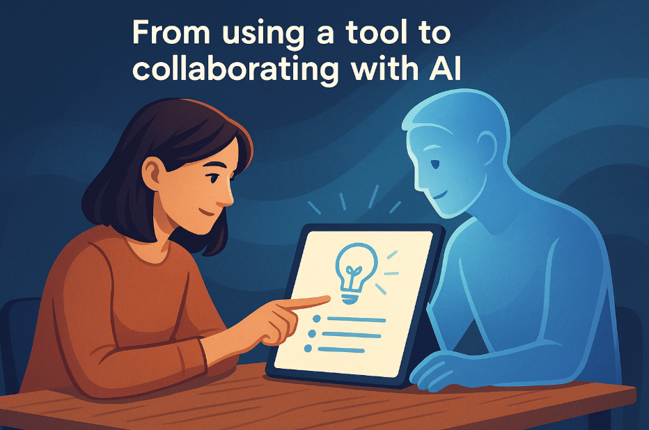 "From using a tool to collaborating with AI" image generated by ChatGPT