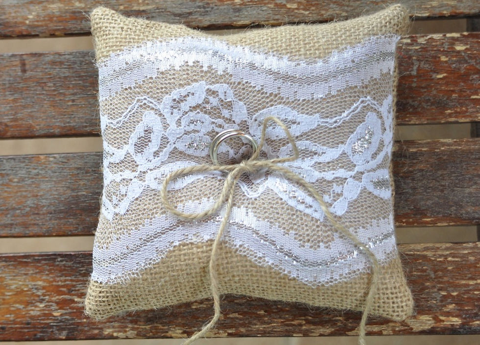 Thumbnail: Burlap ring pillow - cushion ring bearer pillow Rustic wedding Shabby chic style