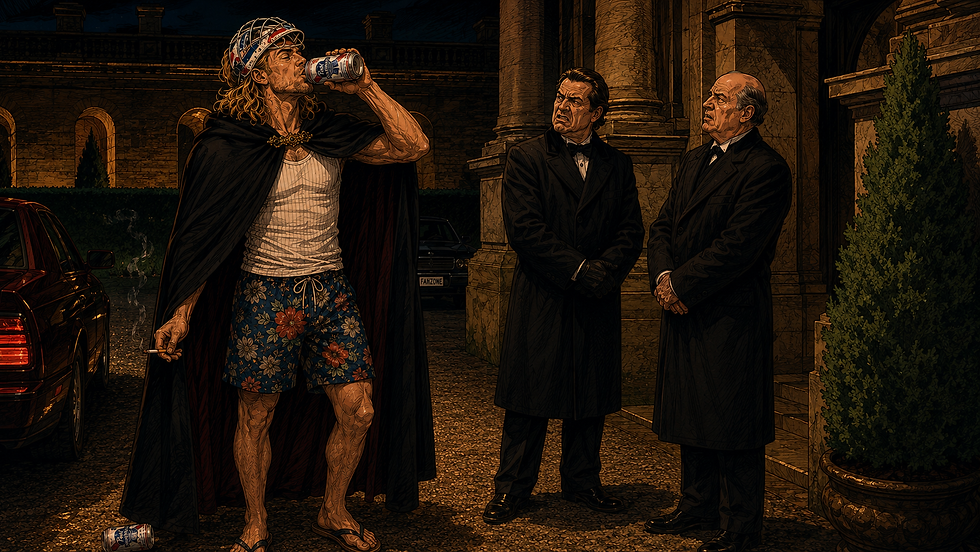 Eric Osgood pregaming outside of an Eyes Wide Shut mansion party