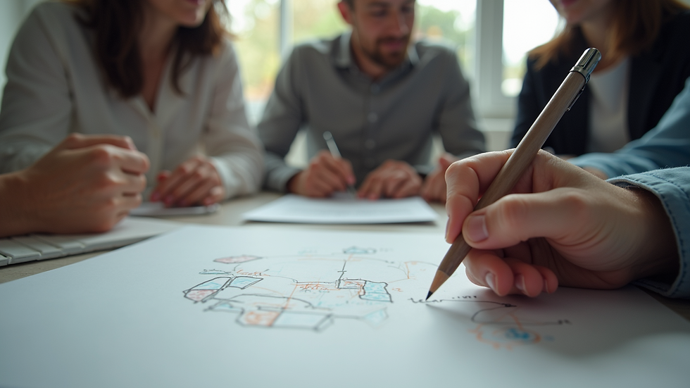 Close-up view of a creative team brainstorming ideas around a table