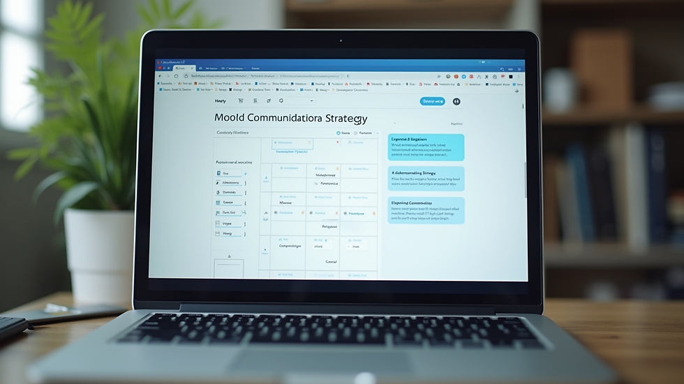 Close-up view of a laptop screen showing a communication strategy plan