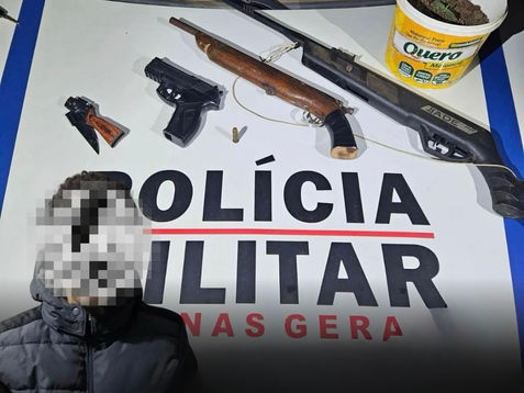 Polícia encontra arsenal e planta análoga à maconha em ocorrência de agressão em Brumadinho