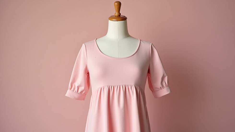 Eye-level view of a mannequin wearing a pastel pink A-line dress