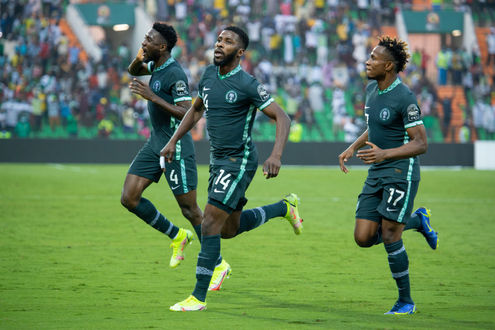 Kelechi Iheanacho celebrates his goal against Egypt at AFCON 2022  opener
