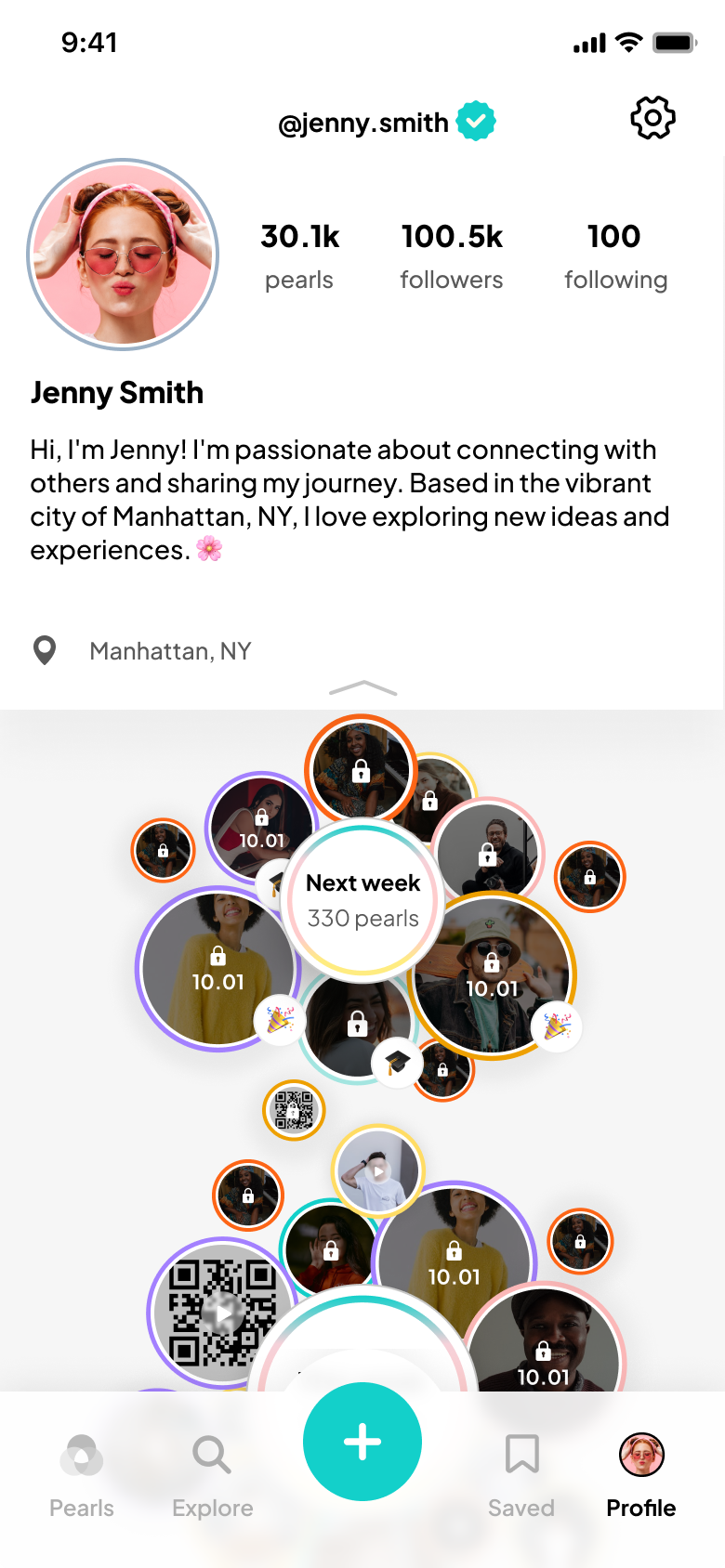 Screenshot from the Pearls App showing a user's profile