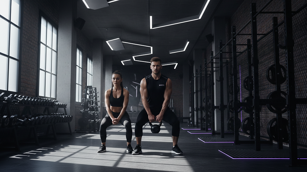 High angle view of a premium gym space with strength training equipment