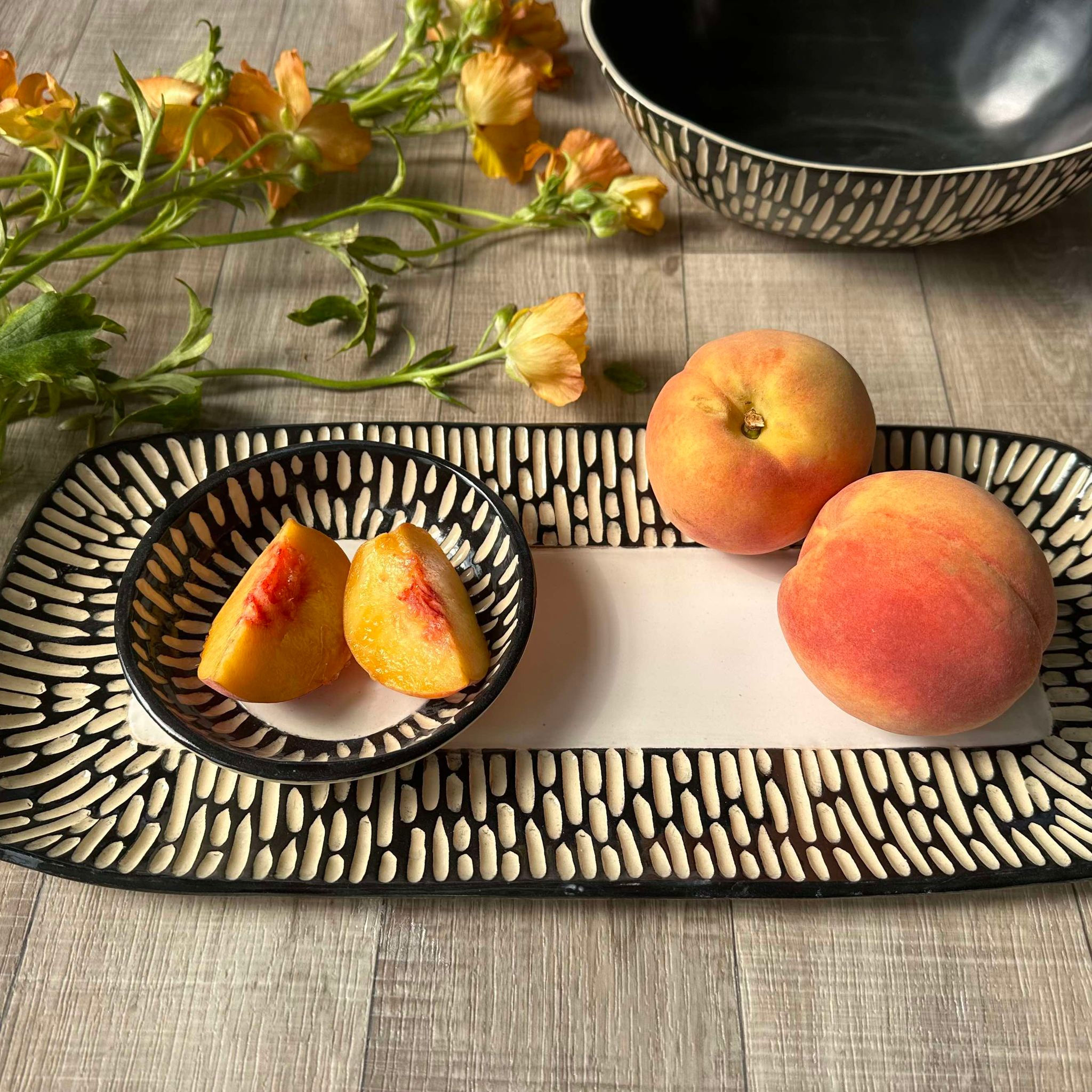 Carved Black & White Server Set