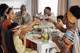 A happy family sharing a meal