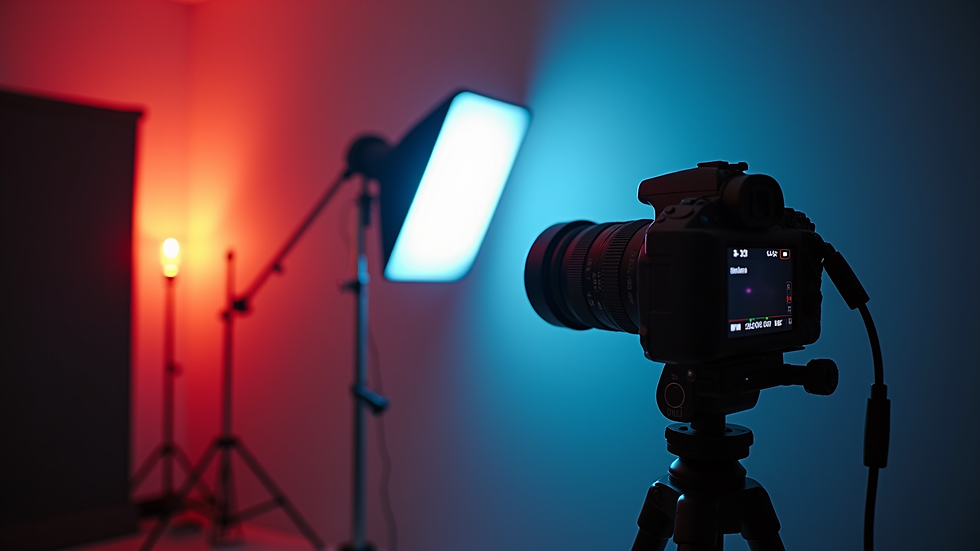 Close-up view of a photo booth camera and lighting setup