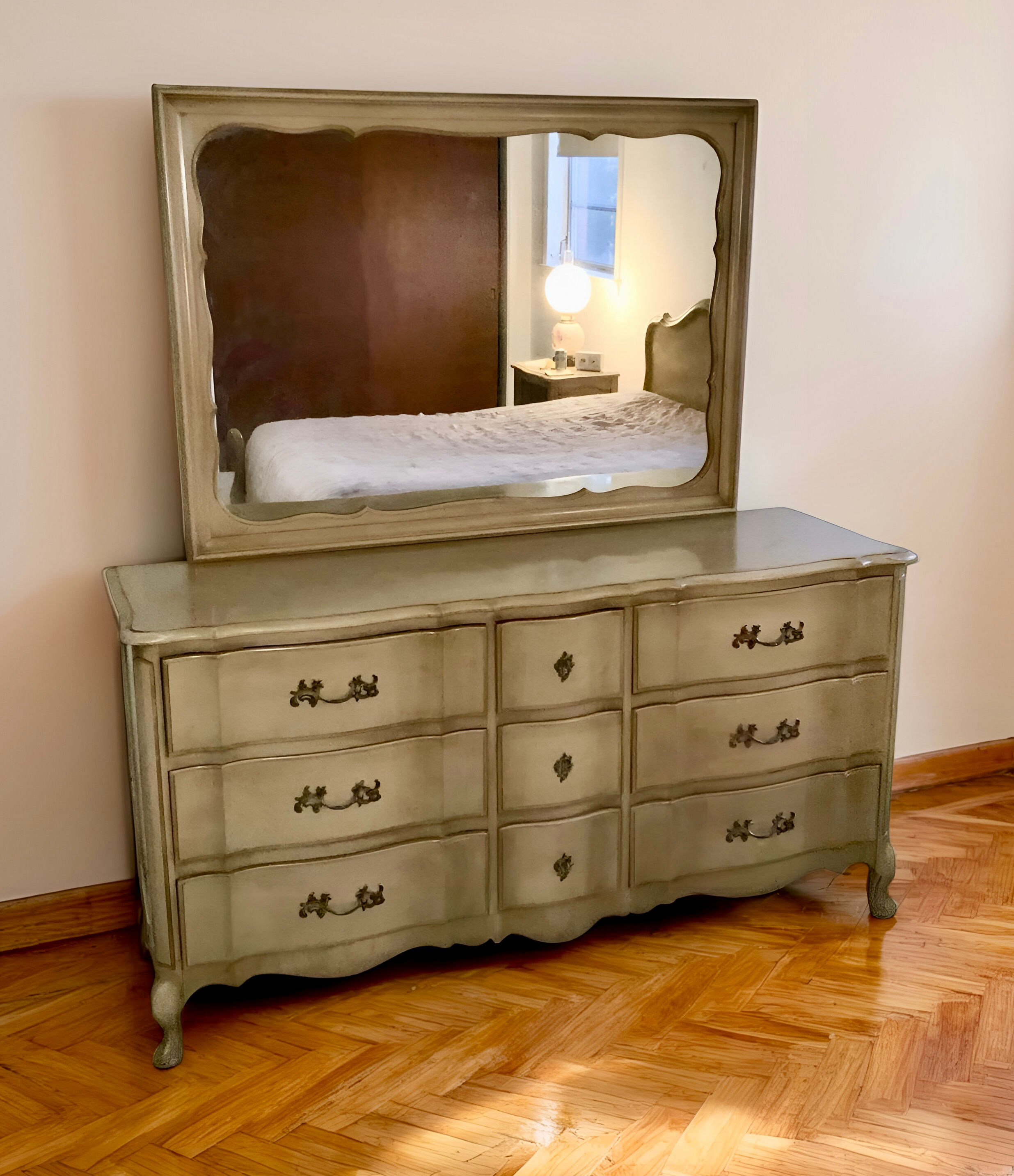 Vintage Hardwood Provincial Dresser & Mirror 