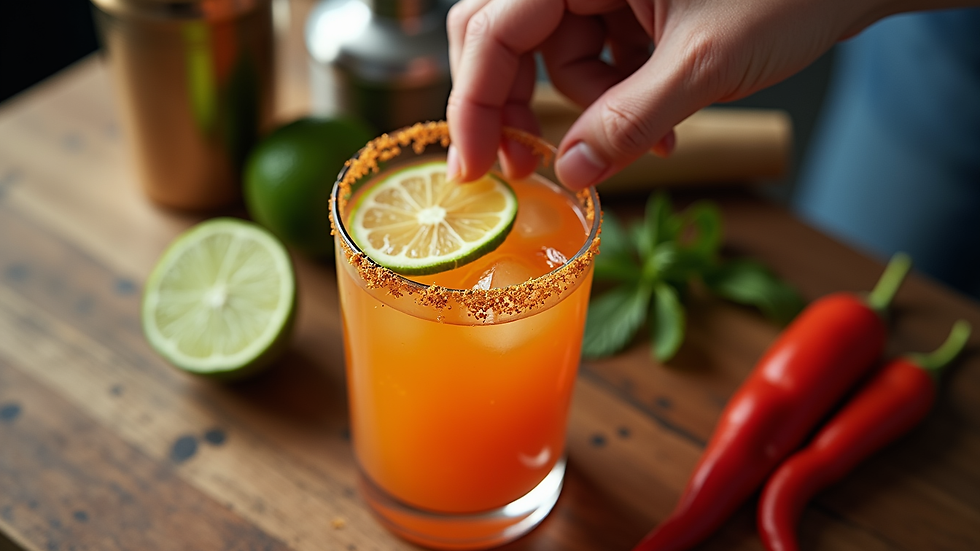Eye-level view of a shaker with ingredients for a spicy margarita