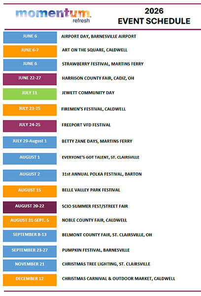 2026 Momentum Event Schedule listing dates and locations from June to December