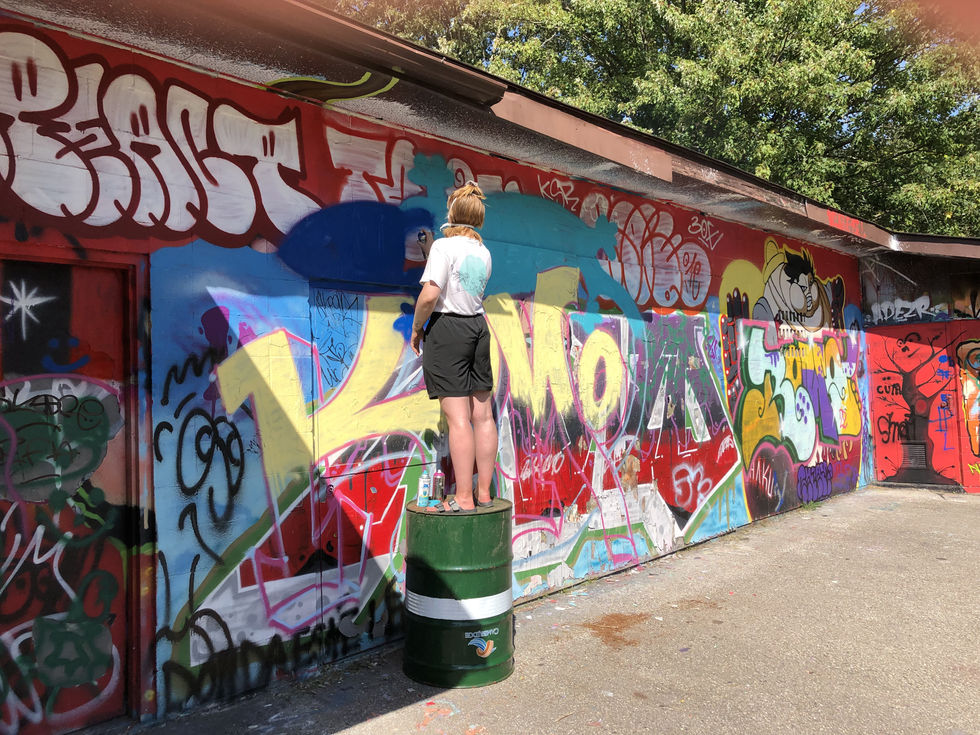 "Komo" - Spray Painted Mural Progress 1