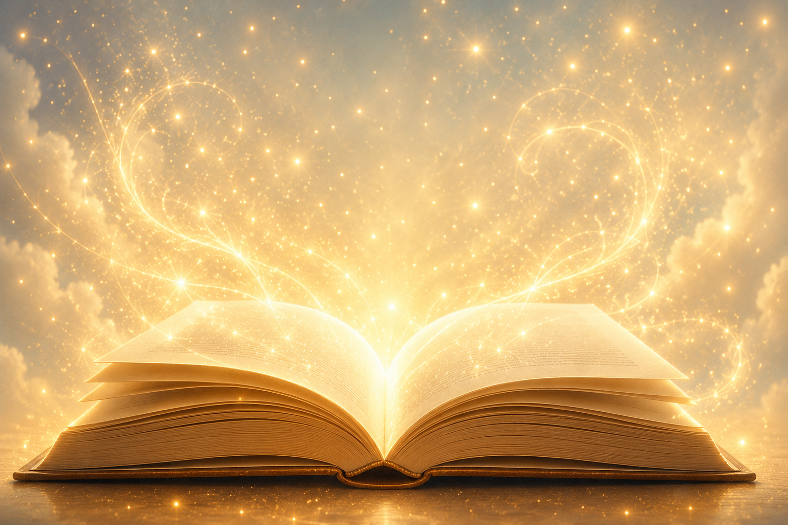 Open book glowing with light, Private Sound Bath, against a soft background.