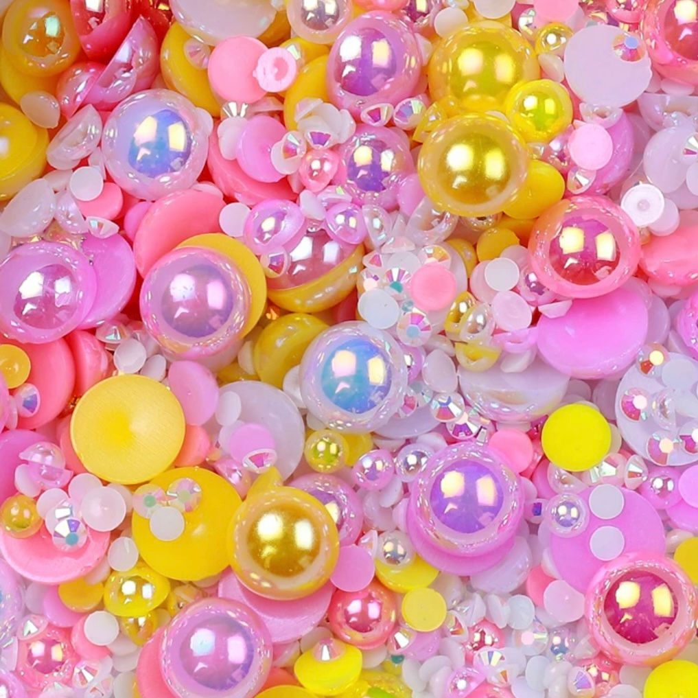 Rhubarb & Custard Flat Back Pearls Mix