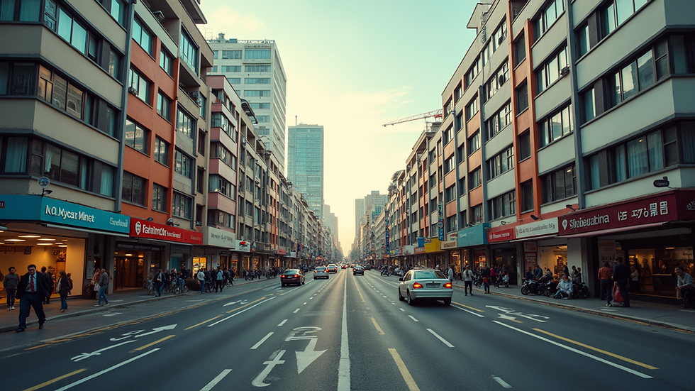 High angle view of a vibrant urban landscape