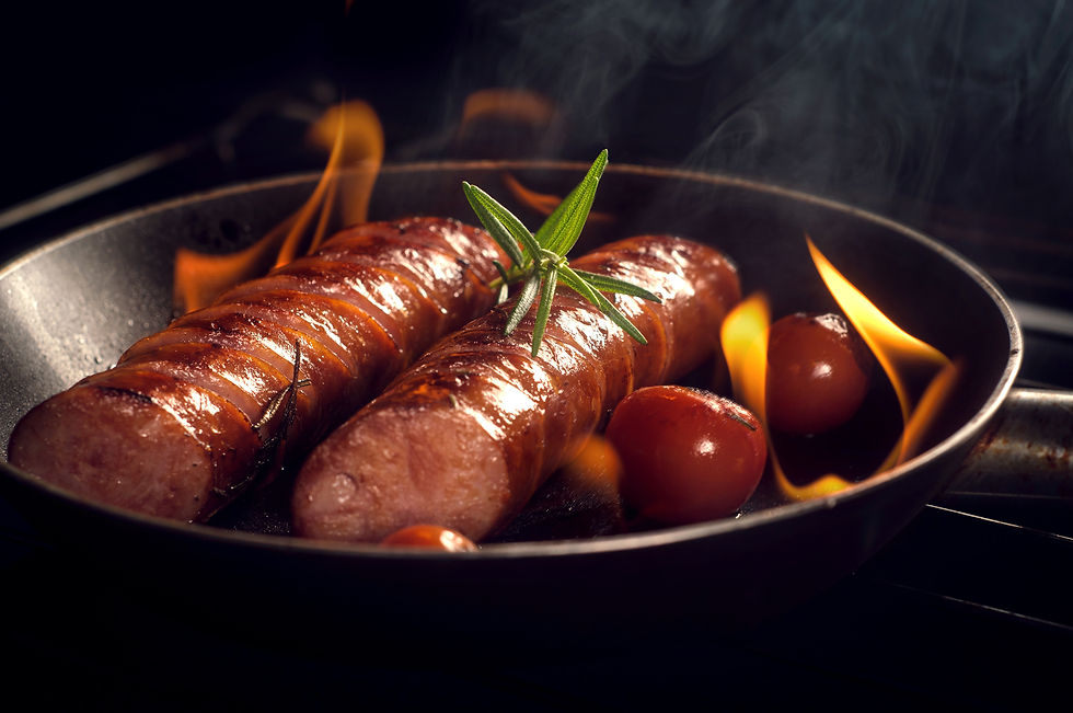 Our signature hotlinks being prepared in a pan.