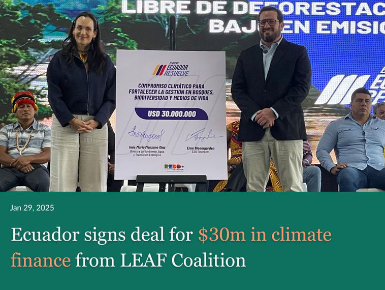 Ecuador signs deal for $30m in climate finance from LEAF Coalition