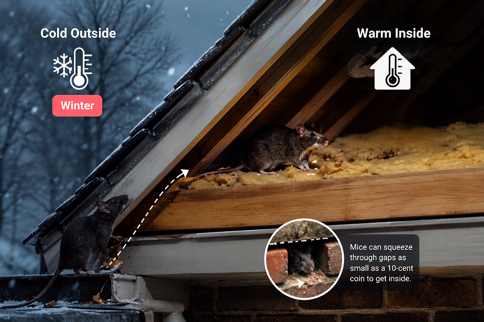 Winter drives rats and mice indoors, where warm roof voids provide the perfect place to hide and nest.