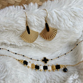boucle noir strie bracelet trefle noir b