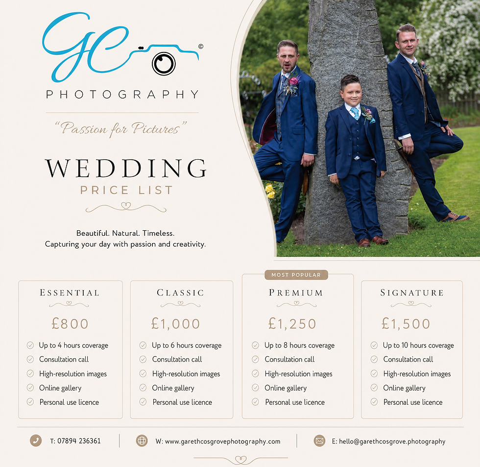 wedding photography price list 2026