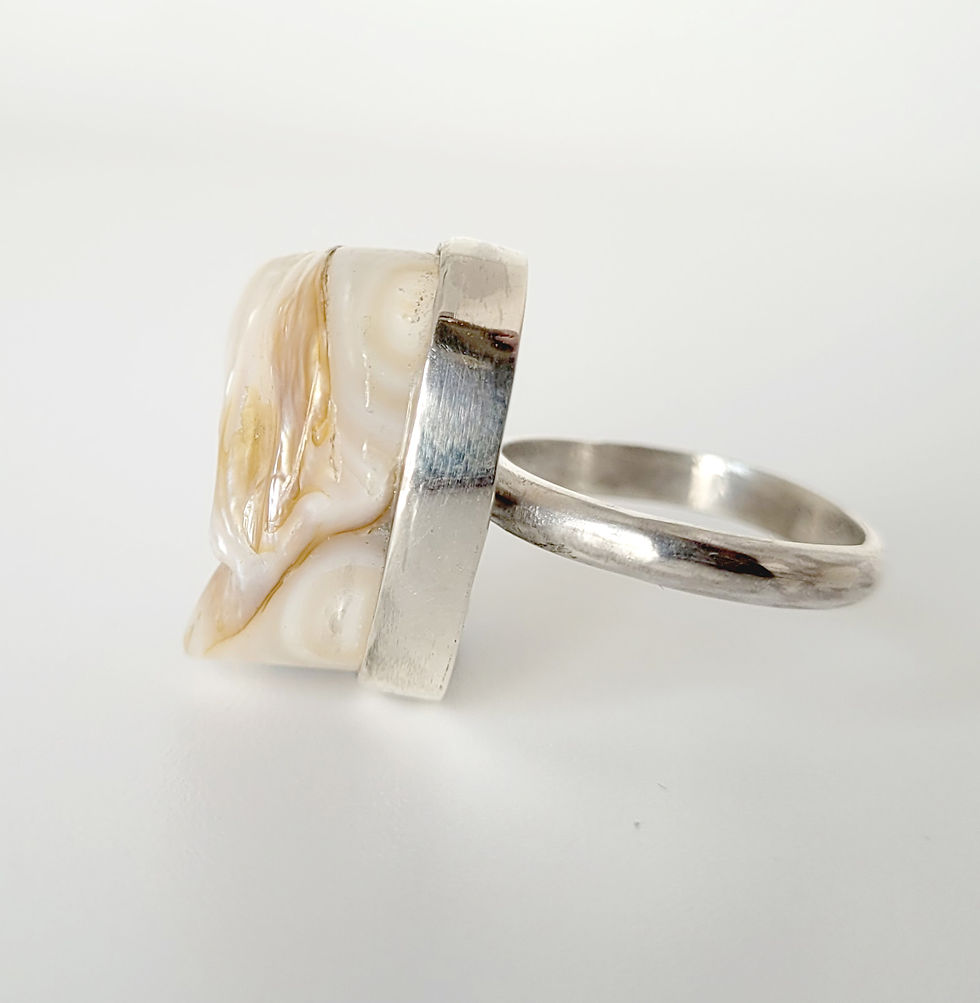 Silver statement ring with blister pearl