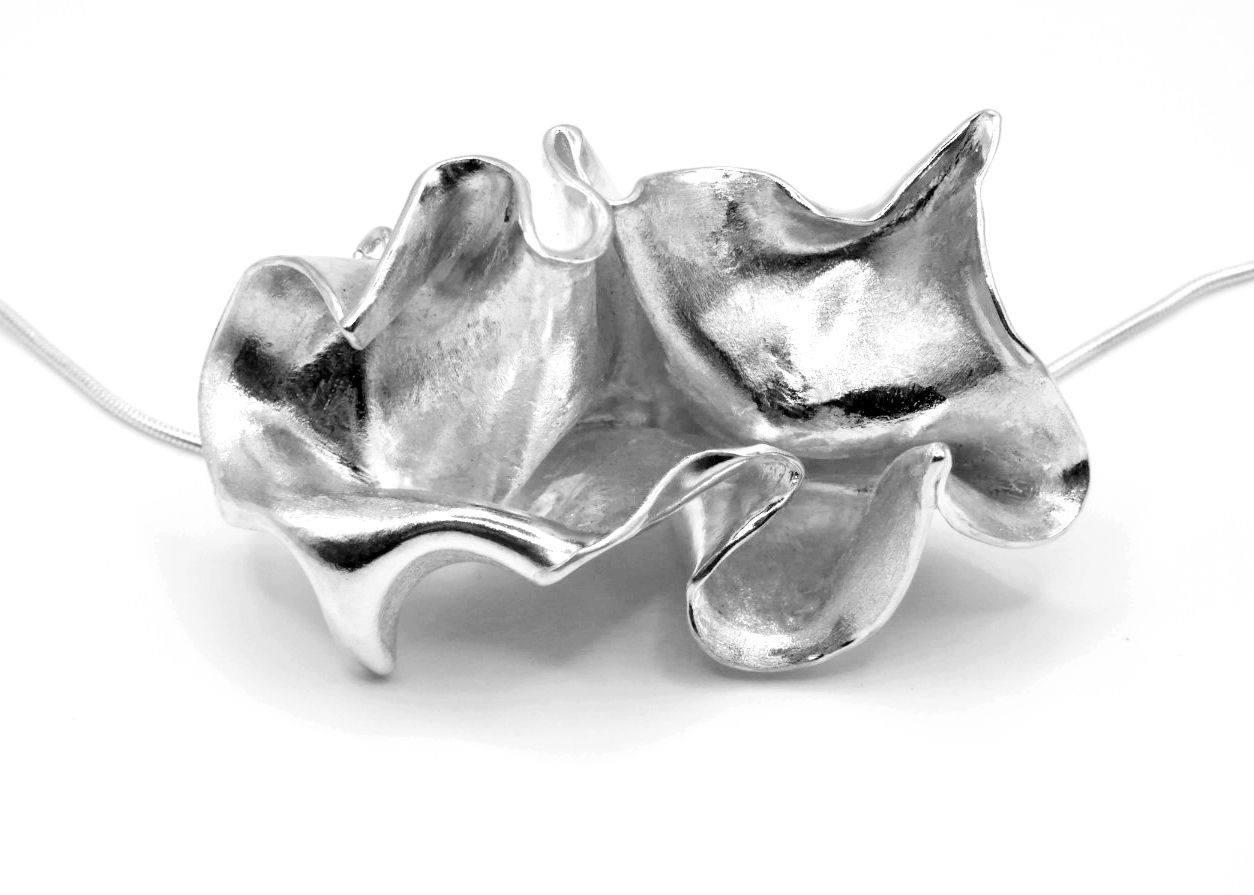 Sculptured moving textile silver statement large pendant