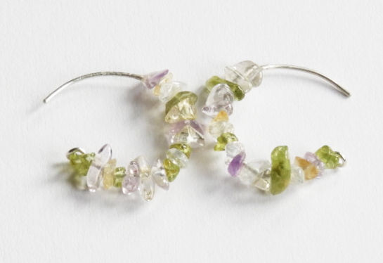 Mix Gemstone shards silver hoops earrings