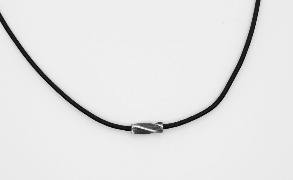 Twisted silver oxidised unisex necklace with leather chain
