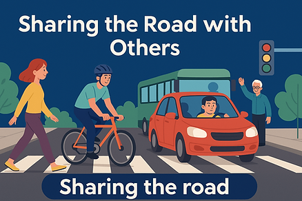In New Jersey, drivers, bikers, and pedestrians all need to share the road. In this example, you see a car stopped in Downtown Jersey City to allow pedestrians to cross.