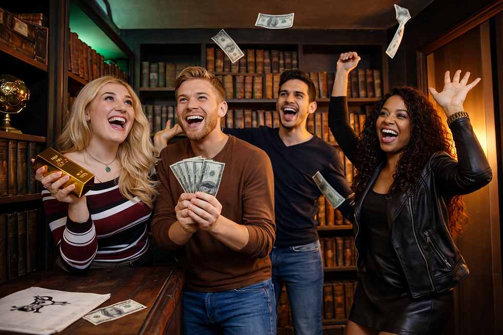 friends in escape room found treasure