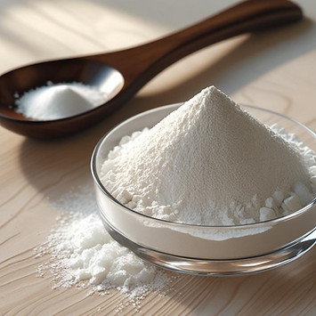 A realistic, high-resolution image of magnesium glycinate as a white crystalline powder or