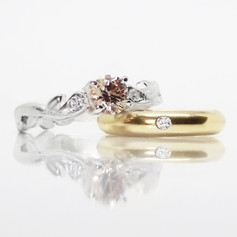 Vintage Morganite and White Gold Solitaire and Simple Diamond Wedding Band.