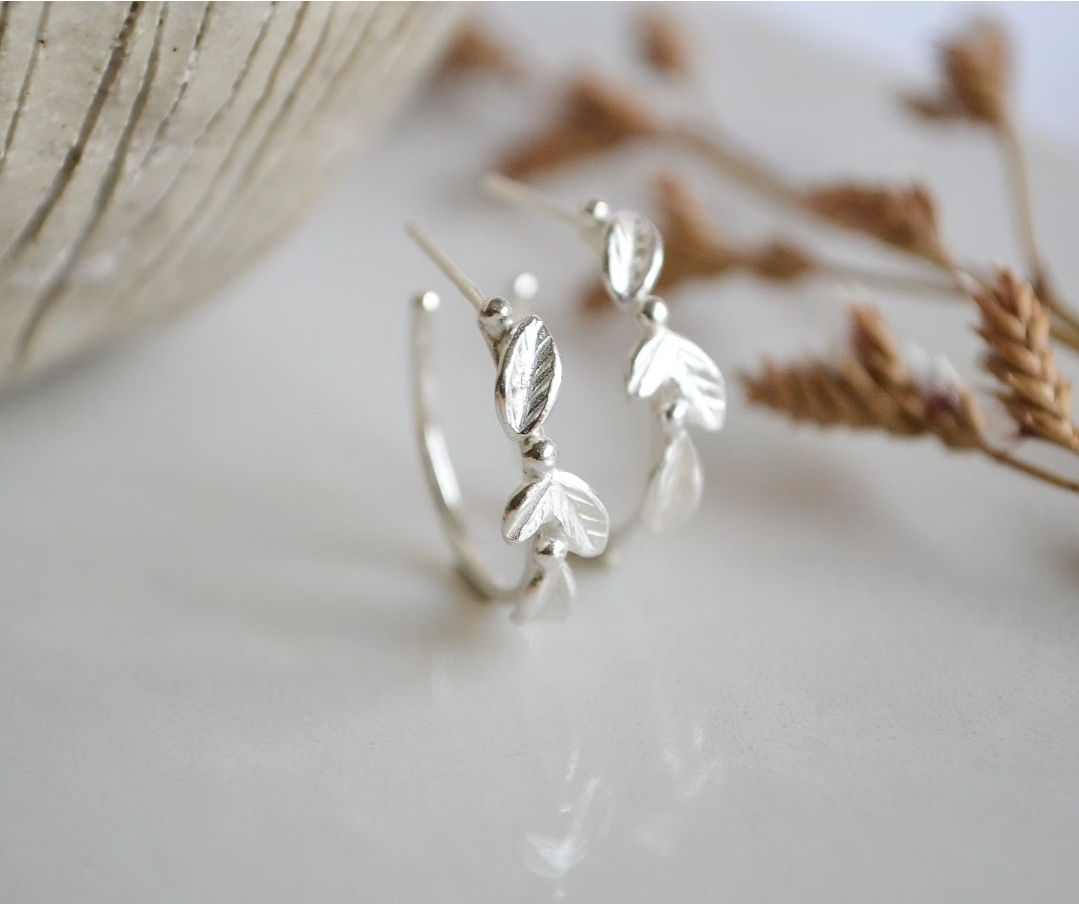 Leaf and Berry Hoop Earrings