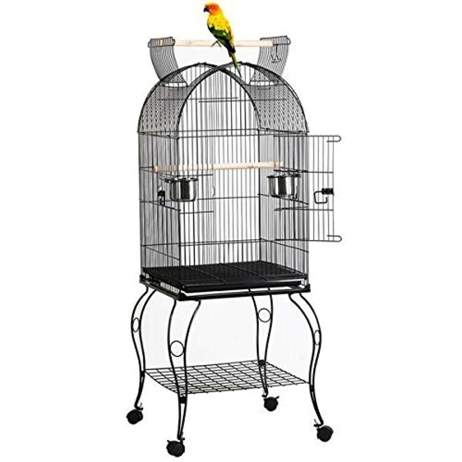 59" Rolling Large Standing Dome Bird Cage With Open Top-Stand Included