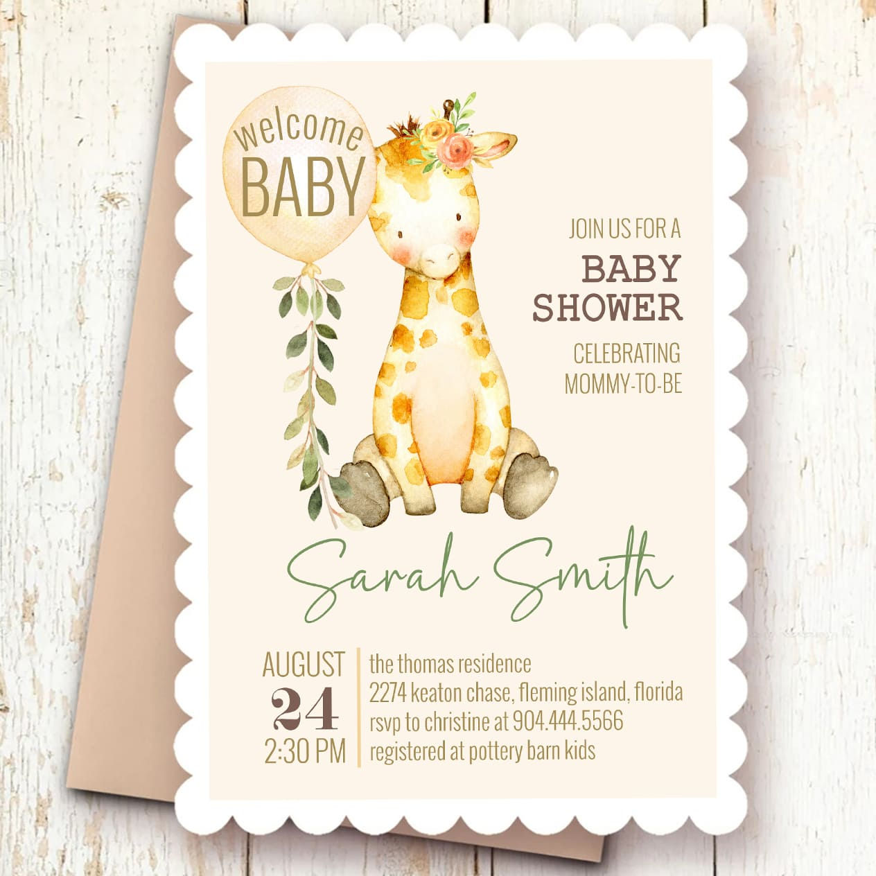sweet GIRAFFE - Baby Shower - Invitation and Party Decor Set