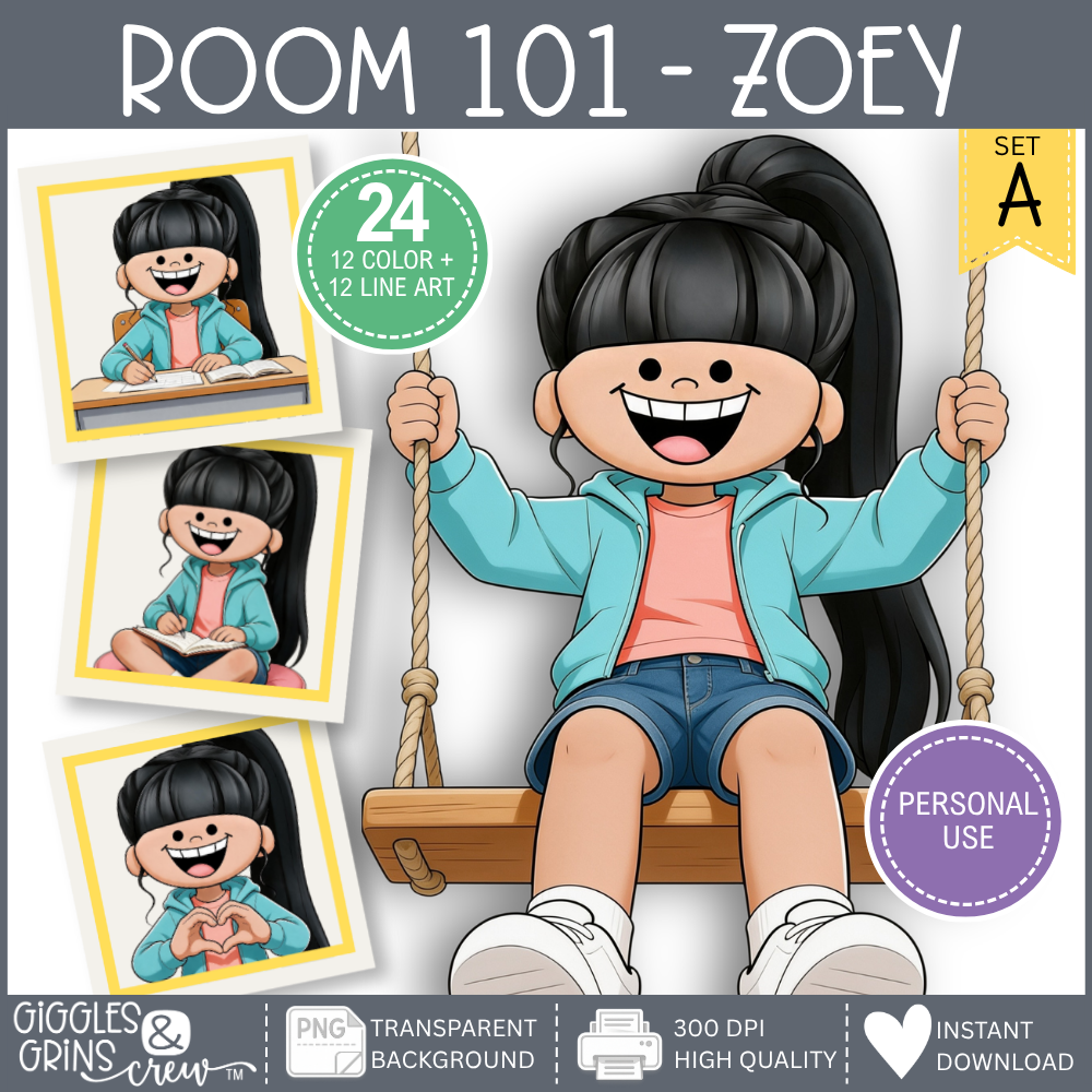 Room 101 Zoey school girl clip art personal use collection