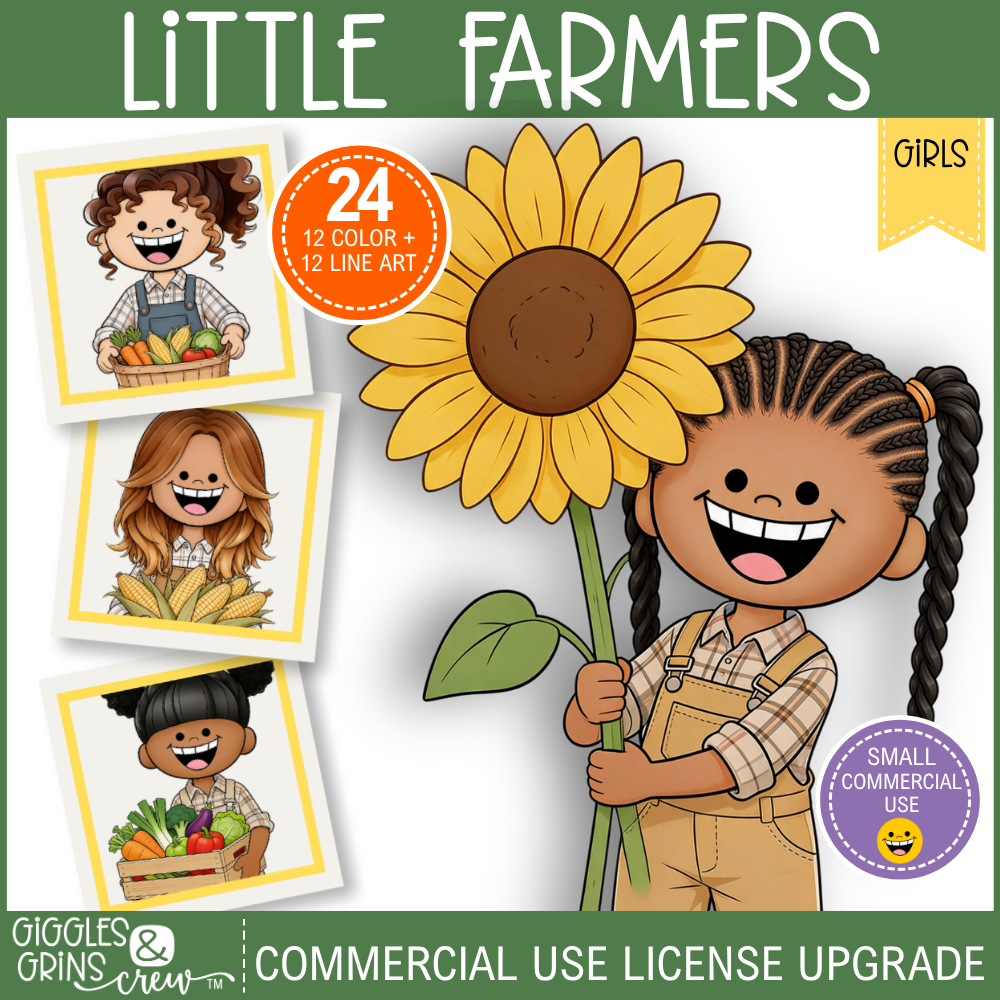Little Farmers Girls Clip Art | Farm & Garden Graphics