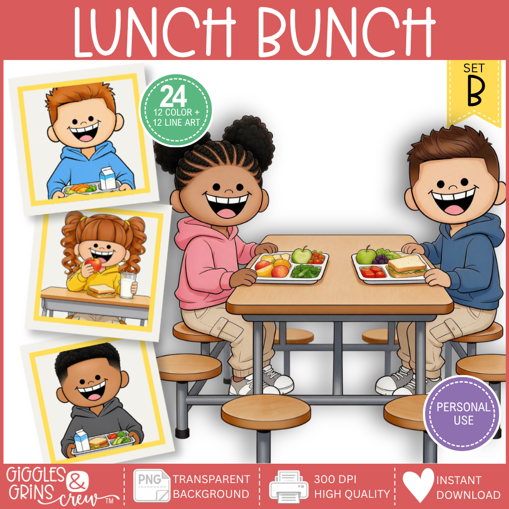 Lunch Bunch kids eating lunch clip art - school cafeteria and lunchtime graphics