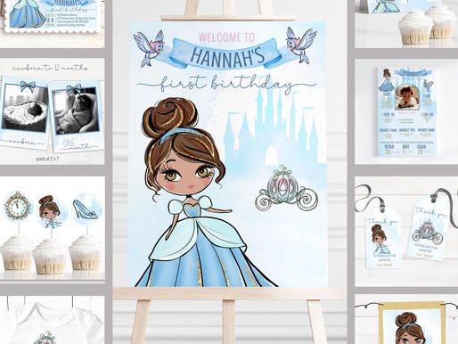 👑 A Cinderella Themed First Birthday – Editable Party Printables