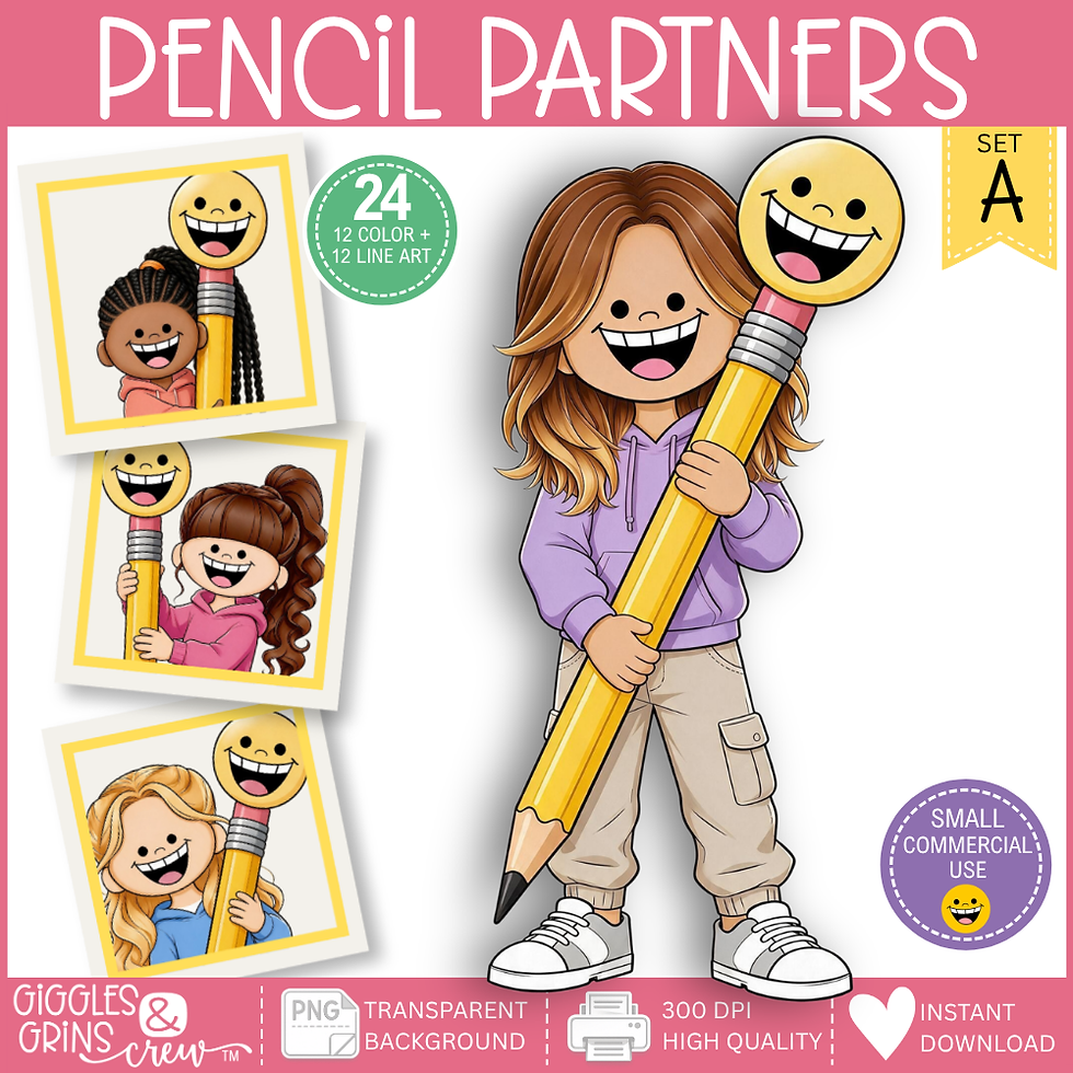 Pencil Partners – Girls with Giant Pencils | Commercial Use Bundle