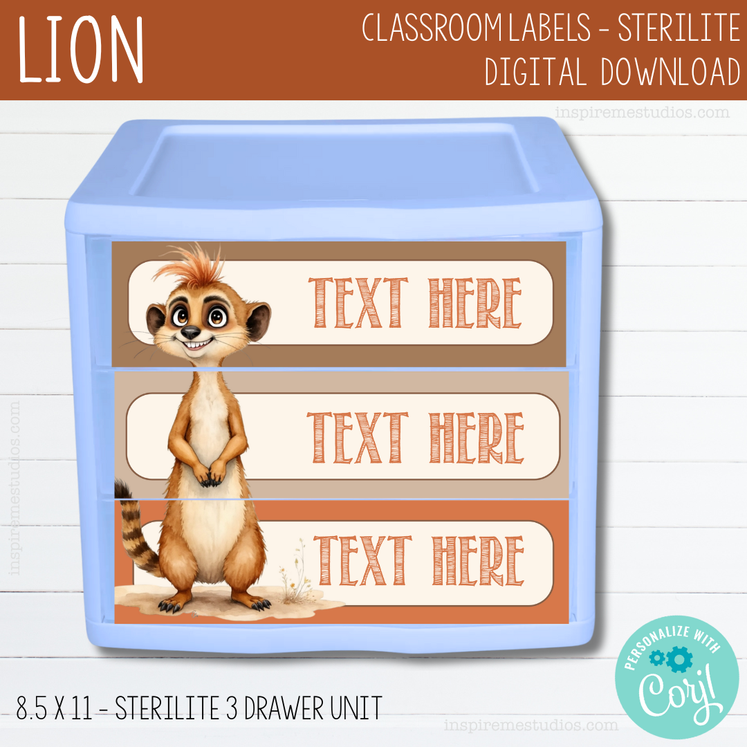 LION - Classroom Labels - Sterilite - Safari Theme Décor - Editable